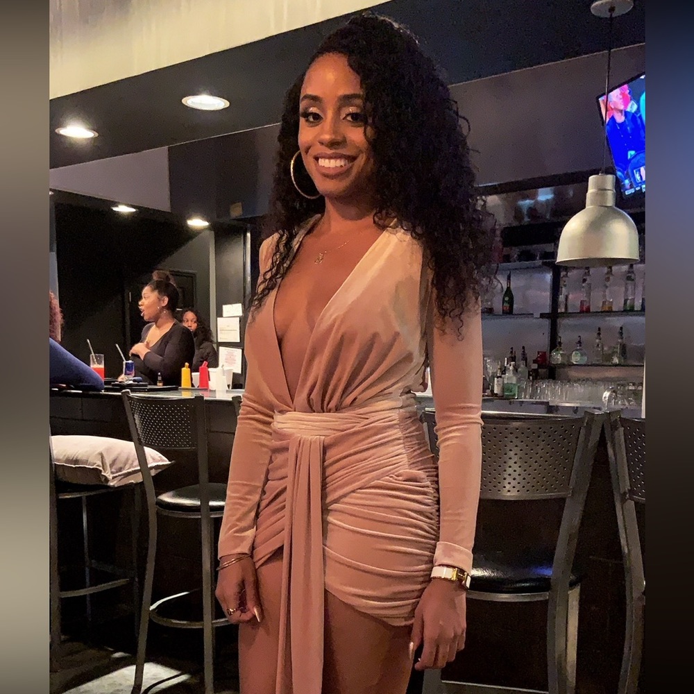 House of CB Blush Velvet Long sleeve mini dress